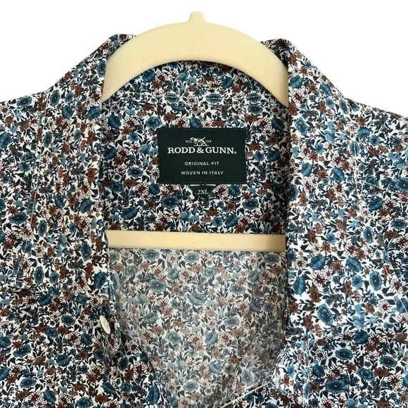 Rodd & Gunn Floral Button Front Long Sleeve Shirt Blue Brown XXL Spring Preppy - Picture 3 of 5